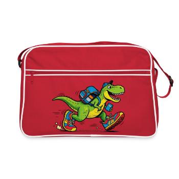 Dinosaurs on their way to school - Retro Bag - red/white - Front
