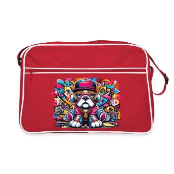 Hip Hop Bulldog Puppy Graffiti Street Style Merch - Sac Retro - rouge/blanc - Devant