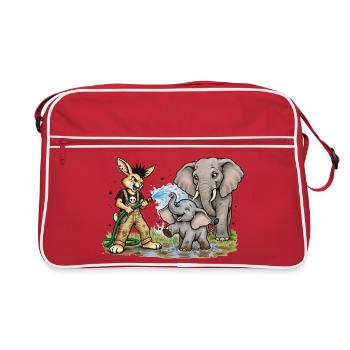 Bunny Punk Tierpfleger — Wasserhelden Elefant  - Retro Tasche - Rot/Weiß - Vorne