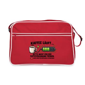 Kaffee läuft, Akku lädt – Geschenk Büro - Retro Tasche - Rot/Weiß - Vorne