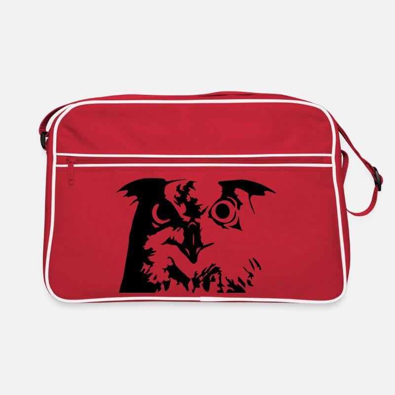 Eule, Owl - Grafik, Vogel, UHU - Retro Tasche - Rot/Weiß