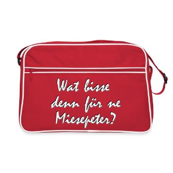 wat bisse für ne miesepeter, Ruhrgebiet dialekt - Retro Tasche - Rot/Weiß - Vorne