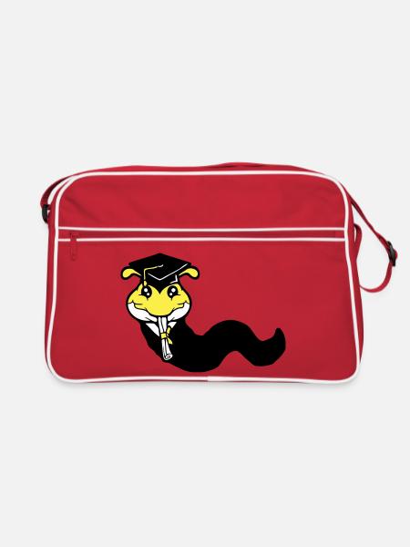 Raupe Schulabschluss Abitur bestanden College Wurm - Retro Tasche - Rot/Weiß - Vorne