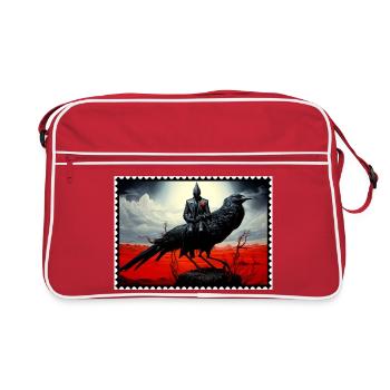 Dark raven rider with helmet red desert landscape - Retro Bag - red/white - Front
