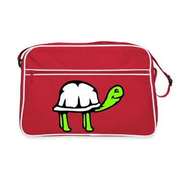 Tortue long cou souriant heureux drôle - Sac Retro - rouge/blanc - Devant