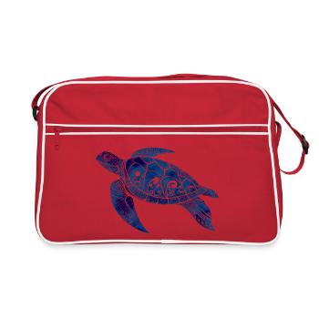 Tribal Turtle Blue – Ocean Design - Retro Bag - red/white - Front