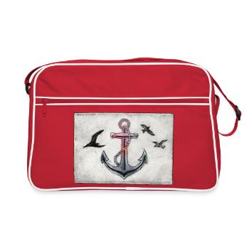 Ancre avec mouettes - Gravée à la main imprimable - Sac Retro - rouge/blanc - Devant