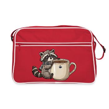 Tired Raccoon Coffee Design - Retro Tasche - Rot/Weiß - Vorne