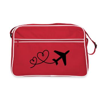 Flieger mit Herz Urlaub Reisen Fliegen Flugzeug - Retro Tasche - Rot/Weiß - Vorne