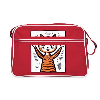 Cooler und süßer Anime-Cartoon: Katzen-Kind - Retro Tasche - Rot/Weiß - Vorne