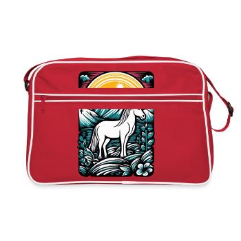 Dessin animé d’art d’un cheval licorne dans la nature - Sac Retro - rouge/blanc - Devant