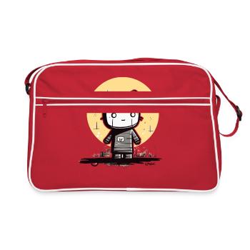 The abstract cartoon moon cat - Retro Bag - red/white - Front