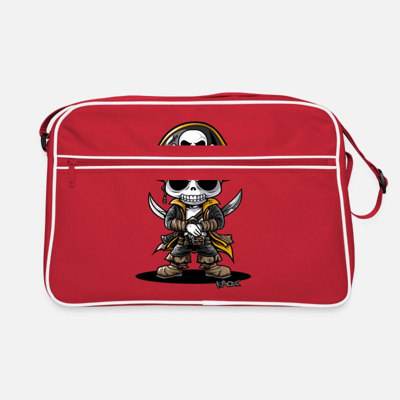 Funny Chibi Cartoon Skeleton Pirate - Retro Bag - red/white