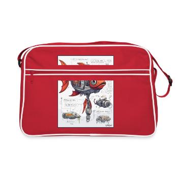 Technical Sketch of Mechanical Robot Fish - Retro Bag - red/white - Front