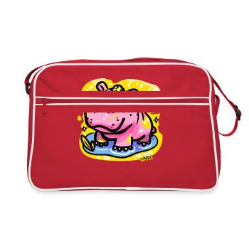 Buntes und niedliches Nilpferd - Retro Tasche - Rot/Weiß - Vorne