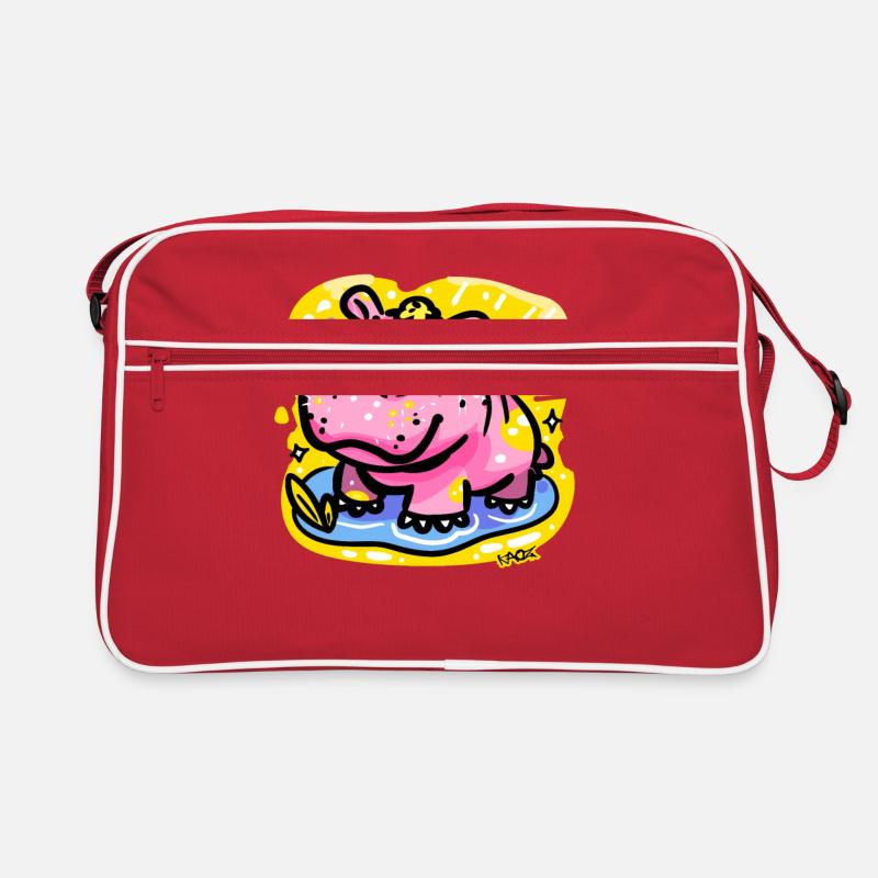 Hippopotame coloré et mignon - Sac Retro - rouge/blanc