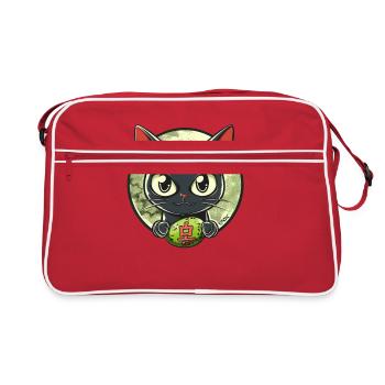 Cute Funny Happy Japanese Cat - Retro Bag - red/white - Front