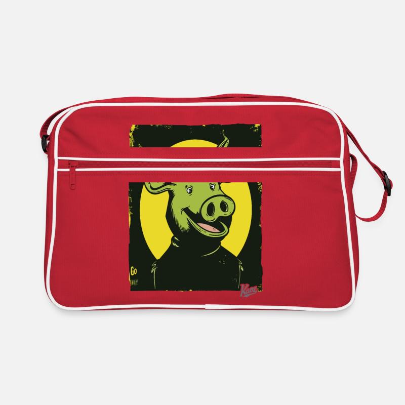 Cochon de dessin animé drôle, heureux et étrange Sac Retro