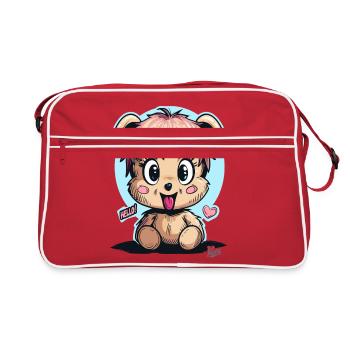 Cute and Funny Cuddly Bear: Hello - Retro Bag - red/white - Front
