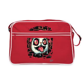 Irre Katze durchgestrichene Augen aus der Hölle - Retro Tasche - Rot/Weiß - Vorne