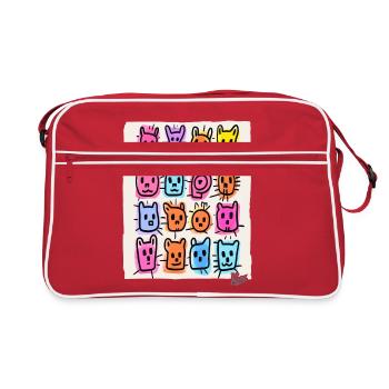 Funny, silly animals and animal faces - Retro Bag - red/white - Front
