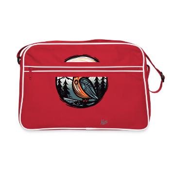 Woodcut Nature: Trees and a Bird - Retro Bag - red/white - Front