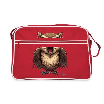 Un hibou de dessin animé drôle et hurlant - Sac Retro - rouge/blanc - Devant