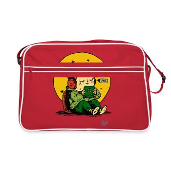 Sleep Tired Gamer Boy with Tablet and Pillow - Retro Bag - red/white - Front