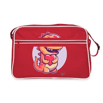 Mignon petit dragon dinosaure avec un cœur pour l’amour - Sac Retro - rouge/blanc - Devant