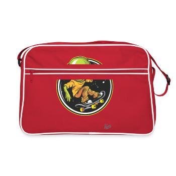 Skateboard fahrender Alien - Retro Tasche - Rot/Weiß - Vorne