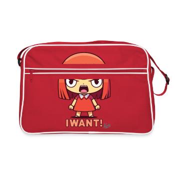 Jolie fille de dessin animé Tsundere : Je veux - Sac Retro - rouge/blanc - Devant