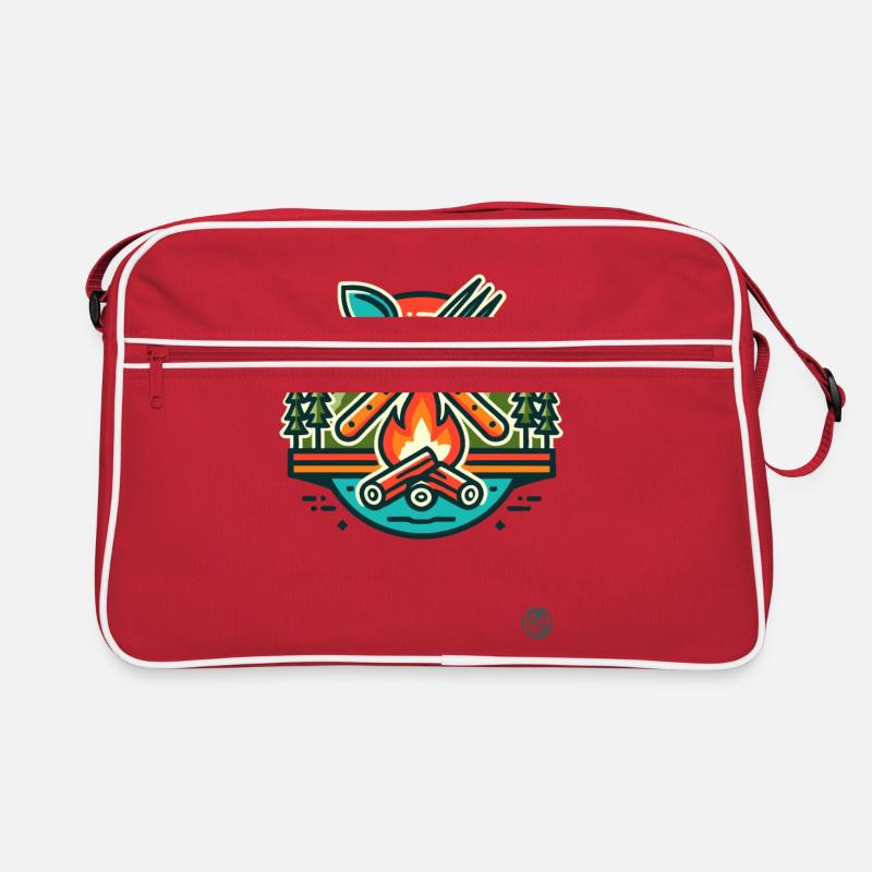 Camping Besteck und Lagerfeuer Essen - Retro Tasche - Rot/Weiß