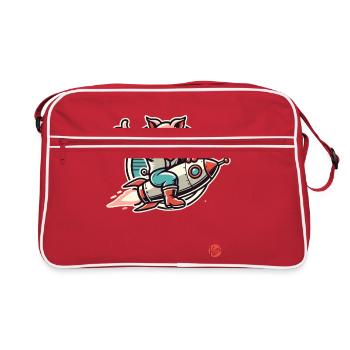 Pouce levé, un cochon sur une fusée - Sac Retro - rouge/blanc - Devant