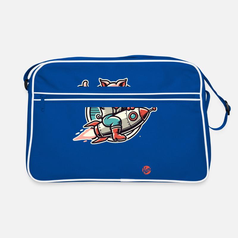 Daumen hoch, ein Schwein auf einer Rakete Retro Tasche