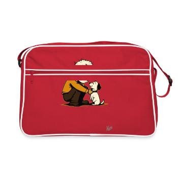 Alter Mann mit süßem Hund - Retro Tasche - Rot/Weiß - Vorne