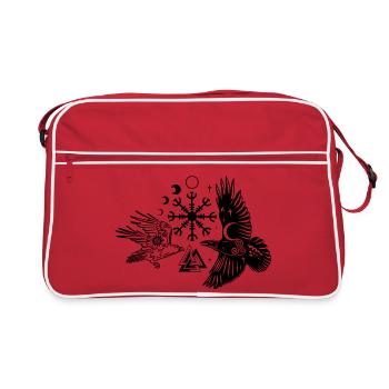 Hugin and Munin with Vegvisir Valknut - Retro Bag - red/white - Front