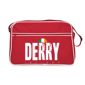 Derry, Irland, Distressed Wordmarke, - Retro Tasche - Rot/Weiß - Vorne