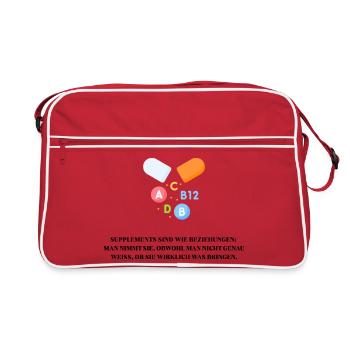 Bunte Vitamine aus Kapsel – Symbol für Gesundheit - Retro Tasche - Rot/Weiß - Vorne
