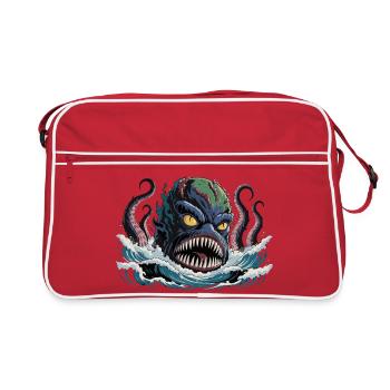 Illustration du monstre mythique Kraken - Sac Retro - rouge/blanc - Devant