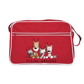 Feline Navidad Katzen Weihnachten - Retro Tasche - Rot/Weiß - Vorne
