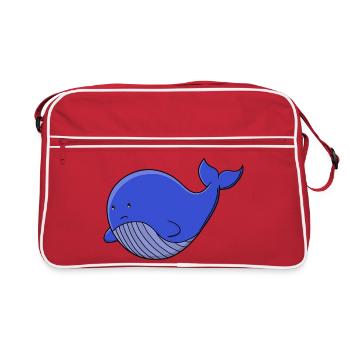 Dessin animé mignon de la baleine bleue Kawaii Animal de l’océan - Sac Retro - rouge/blanc - Devant
