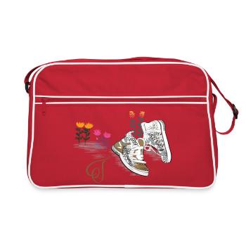 Wanderschuhe mit Blumen - Retro Tasche - Rot/Weiß - Vorne