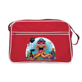 Tauchender Foto-Oktopus - Retro Tasche - Rot/Weiß - Vorne