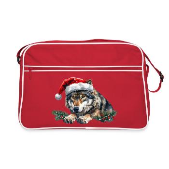 Weihnachtswolf-Weihnachtsmützen-Kunst - Retro Tasche - Rot/Weiß - Vorne