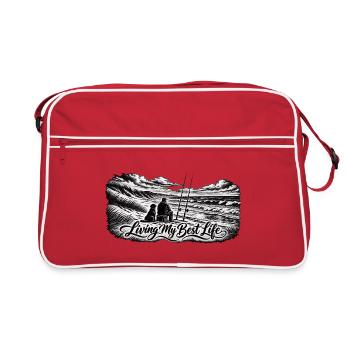Angeln Lebensfreude am Meer - Retro Tasche - Rot/Weiß - Vorne