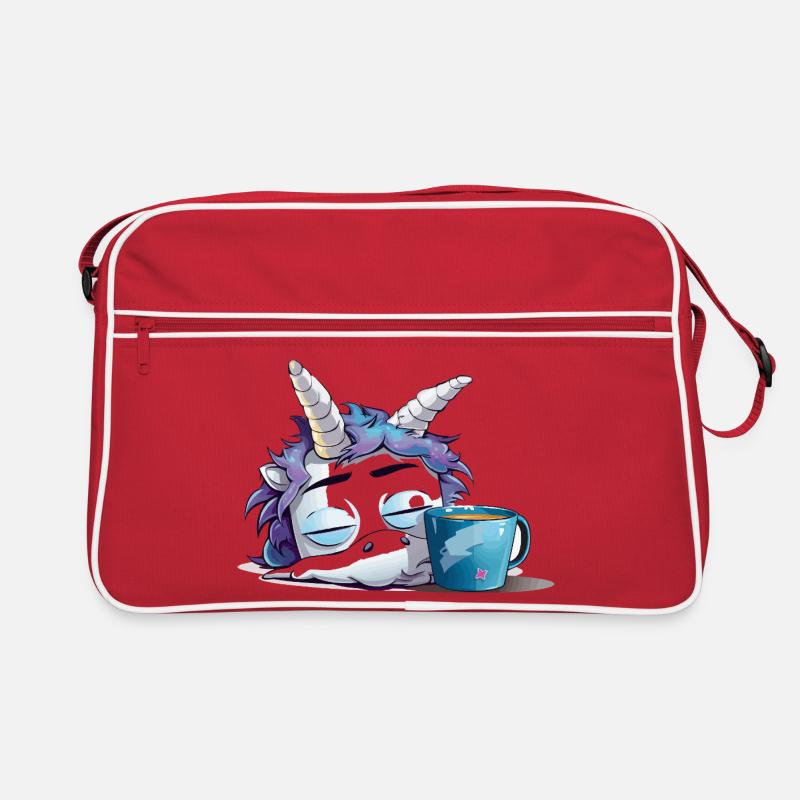 Schlafendes Einhorn und Kaffeebecher Retro Tasche