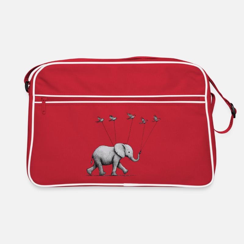 Petit éléphant avec des oiseaux – Illustration délicate Sac Retro