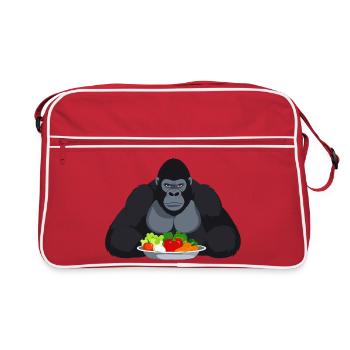 Cool Gorilla with Vegetable Plate Monkey Motif - Retro Bag - red/white - Front