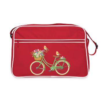 Vélo vintage avec illustration de fleurs - Sac Retro - rouge/blanc - Devant