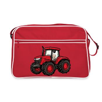 Roter Traktor Cartoon - Retro Tasche - Rot/Weiß - Vorne